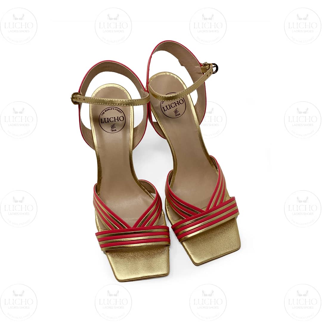 Red Napa and Gold Melatic Square Open Toe